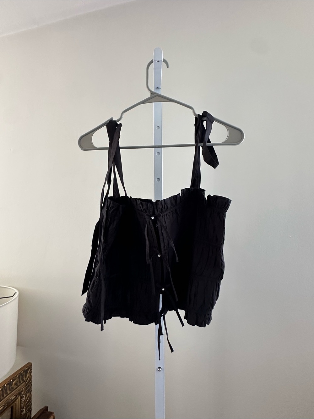 Zara Black Tie-Shoulder Smocked Crop Top